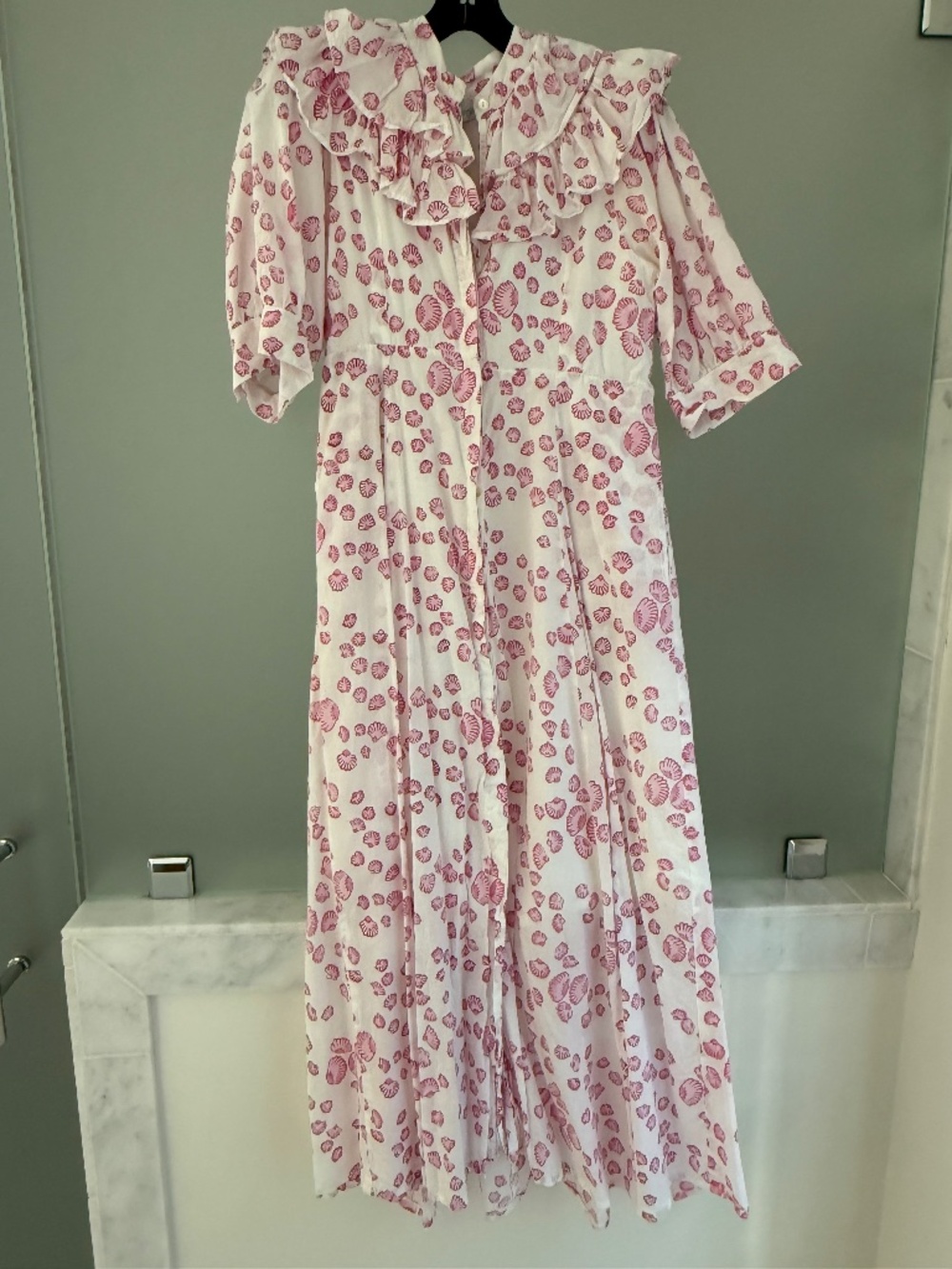 Julia Amory Pin & White Ruffled Shirt Dress Clambake Shell Size Small - Picture 2 of 9